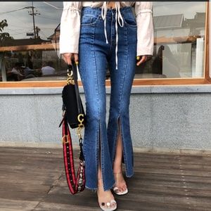 Korean fashion boots cut denim jeans